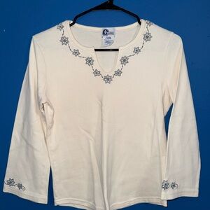 Arizona Jean Company Cream Floral Long Sleeve Top